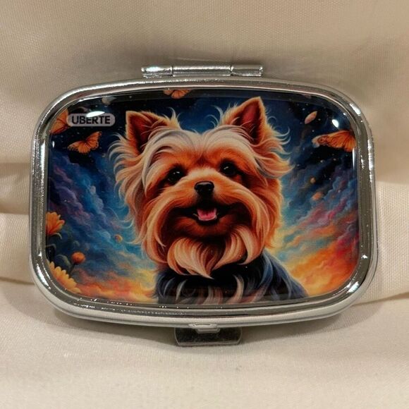 Yorkie Terrier Dog Travel Pill Box 2 Compartment Medicine Pill Case NEW - Picture 1 of 5